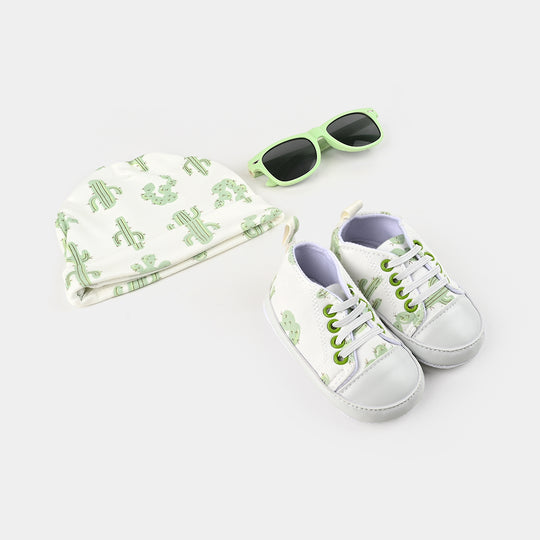 Baby Cap W/Booties &Glasses 6M+ Set