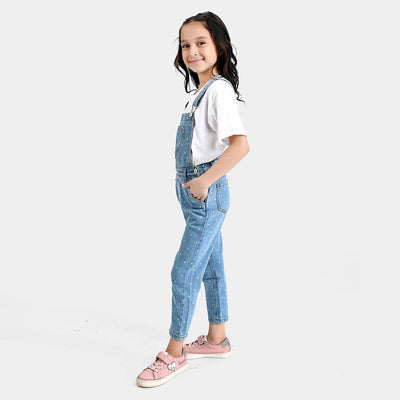 Girls Denim rigid Dangri Heart Shape-LT.Blue