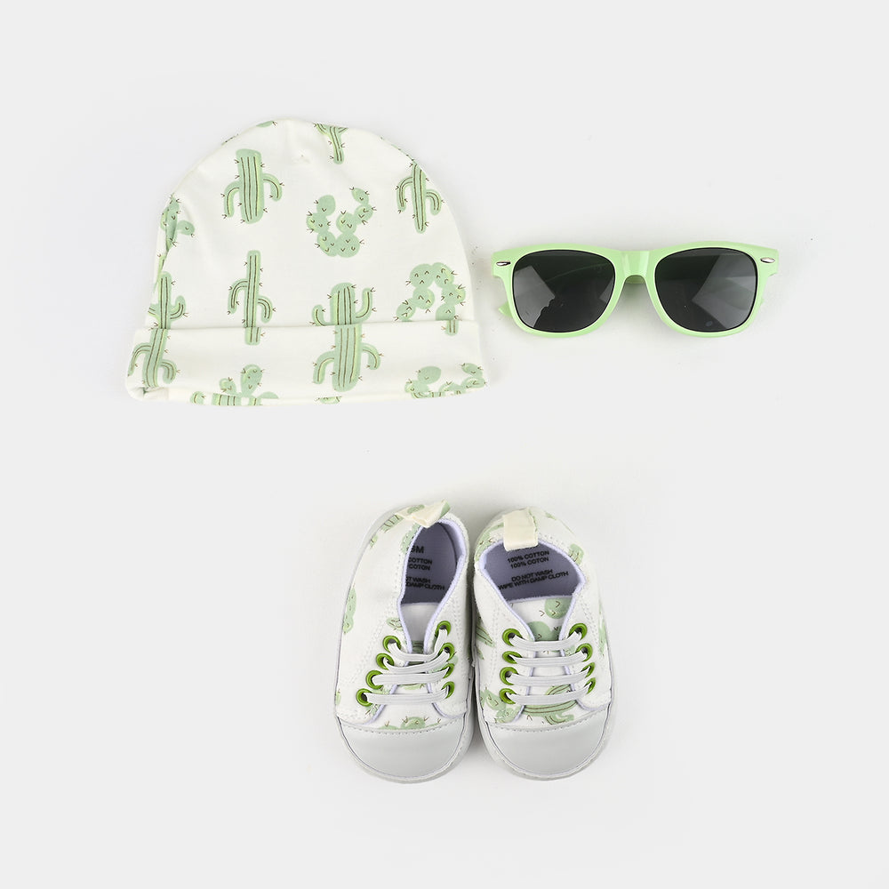 Baby Cap W/Booties &Glasses 6M+ Set