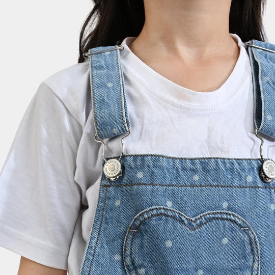 Girls Denim rigid Dangri Heart Shape-LT.Blue