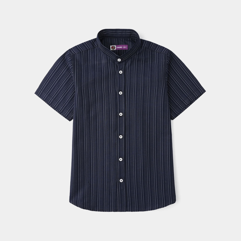 Boys Yarn Dyed Woven Suit (Off White Striper) – Navy