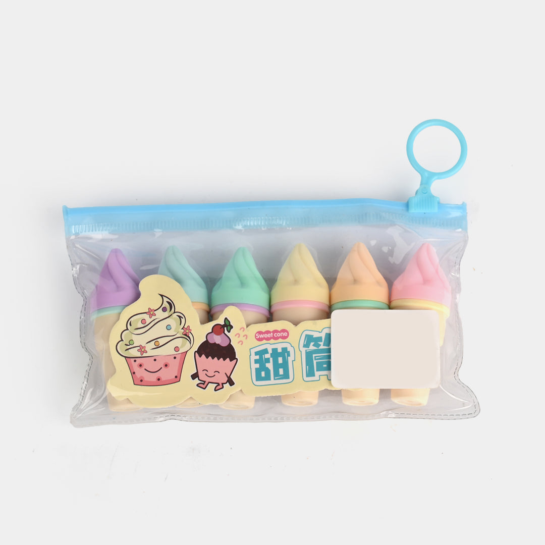 Ice-Cream Shape Mini Highlighter Markers Set 6 Pcs
