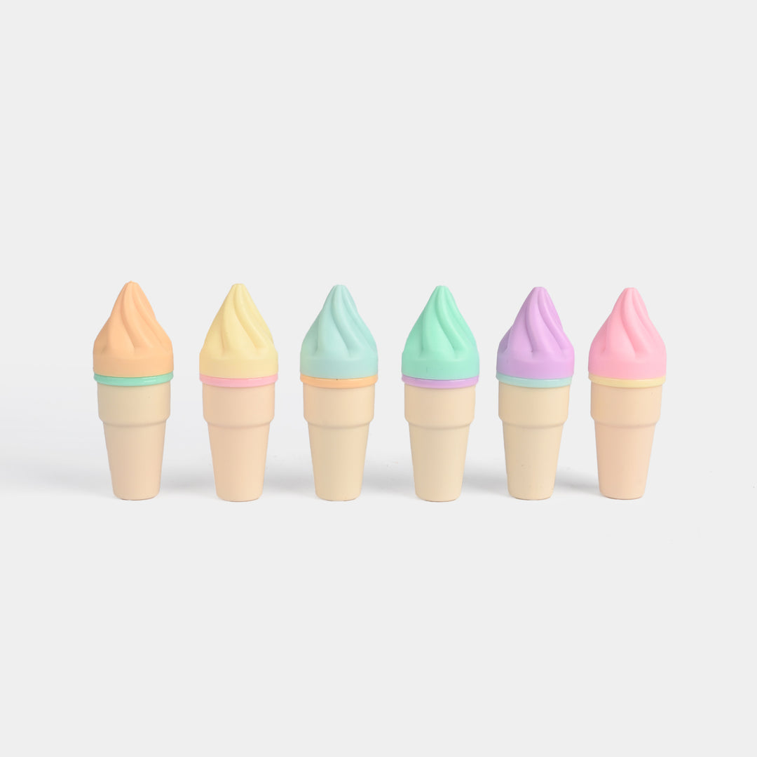 Ice-Cream Shape Mini Highlighter Markers Set 6 Pcs