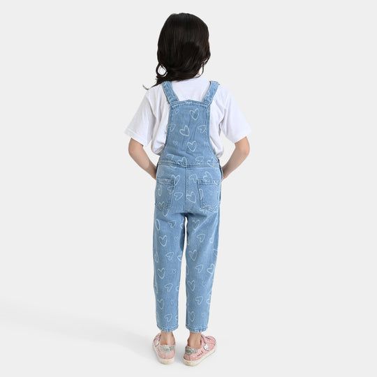 Girls Denim rigid Dangri Hearts-LT.Blue