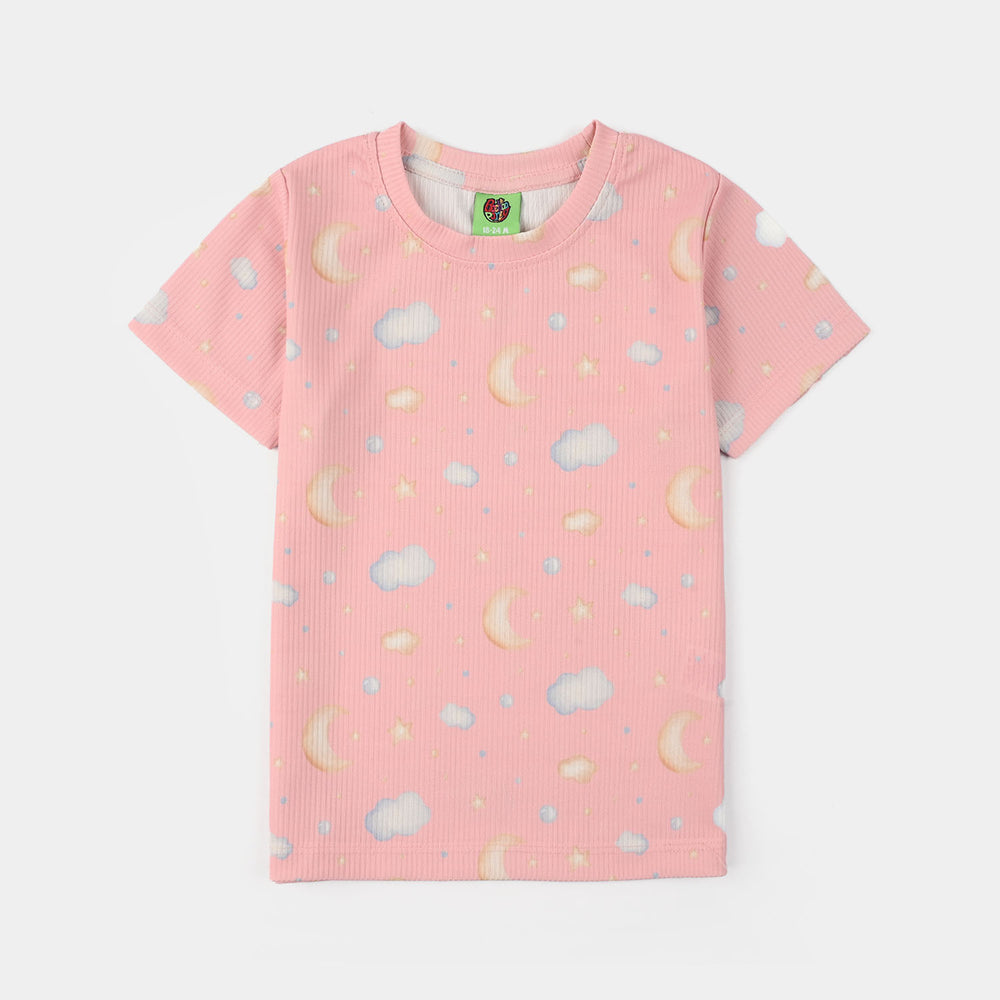 Infant Girls Jersey/Terry Printed Night Suit - Pink