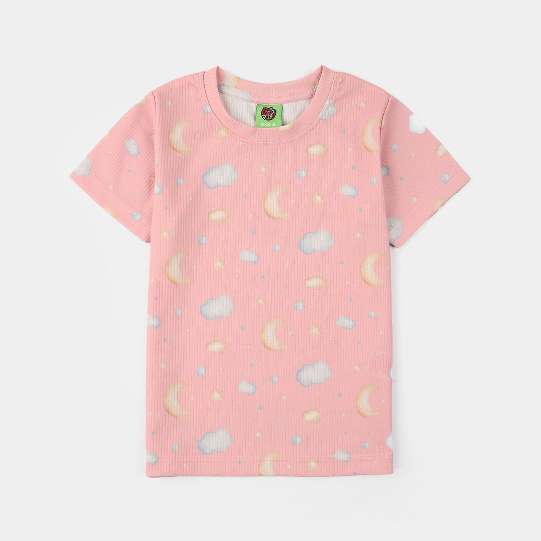 Infant Girls Jersey/Terry Printed Night Suit - Pink