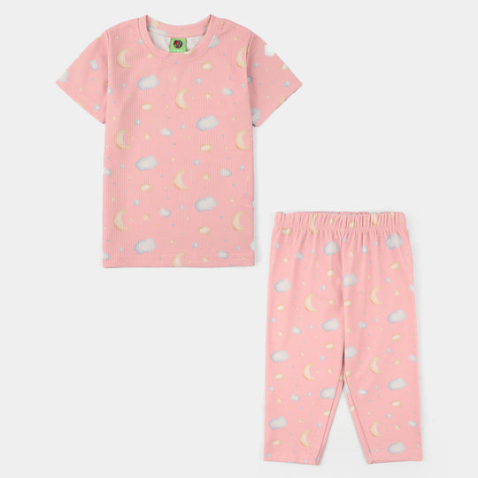 Infant Girls Jersey/Terry Printed Night Suit - Pink