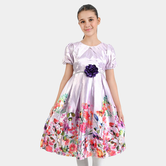 Girls Poly Satin Fancy Frock Secret Garden-Multi