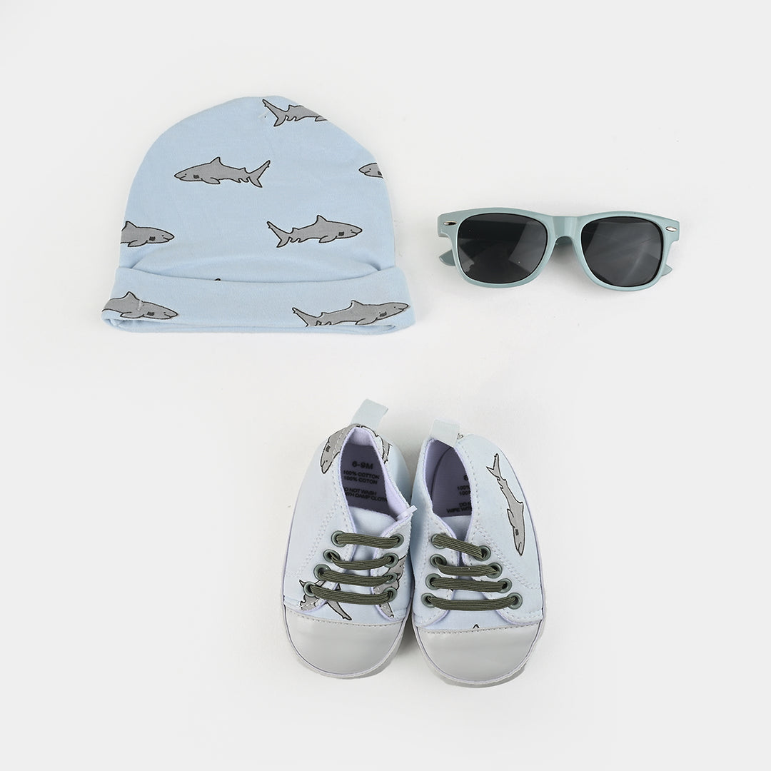 Baby Cap W/Booties &Glasses 6M+ Set