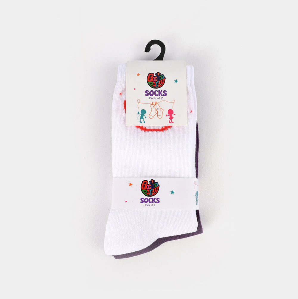 Girls Pack of 2 Socks Smile-White/Purple