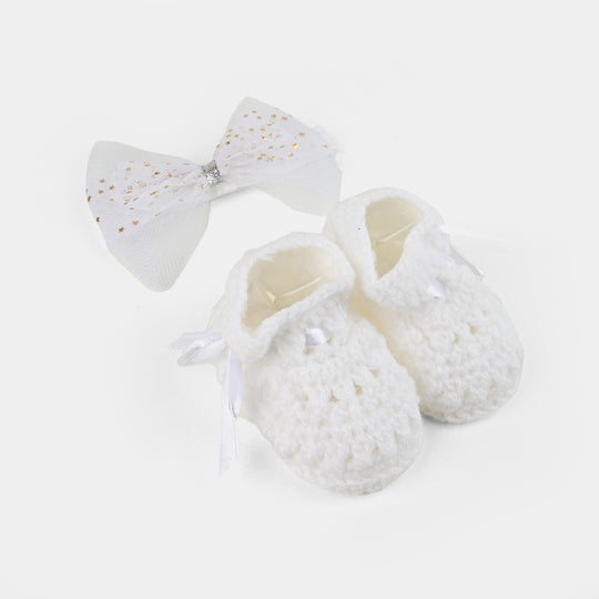 Woolen Baby Socks/Shoes With Bow | 0-6M