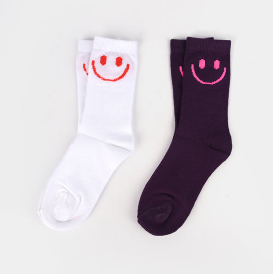 Girls Pack of 2 Socks Smile-White/Purple