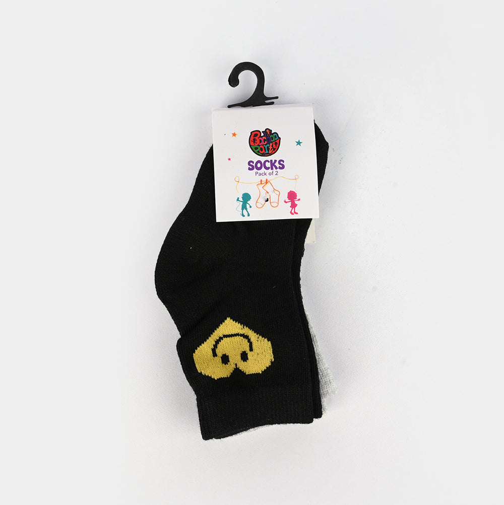 Infant Girls Basic Pack of 2 Socks Cute Face-Black/Grey