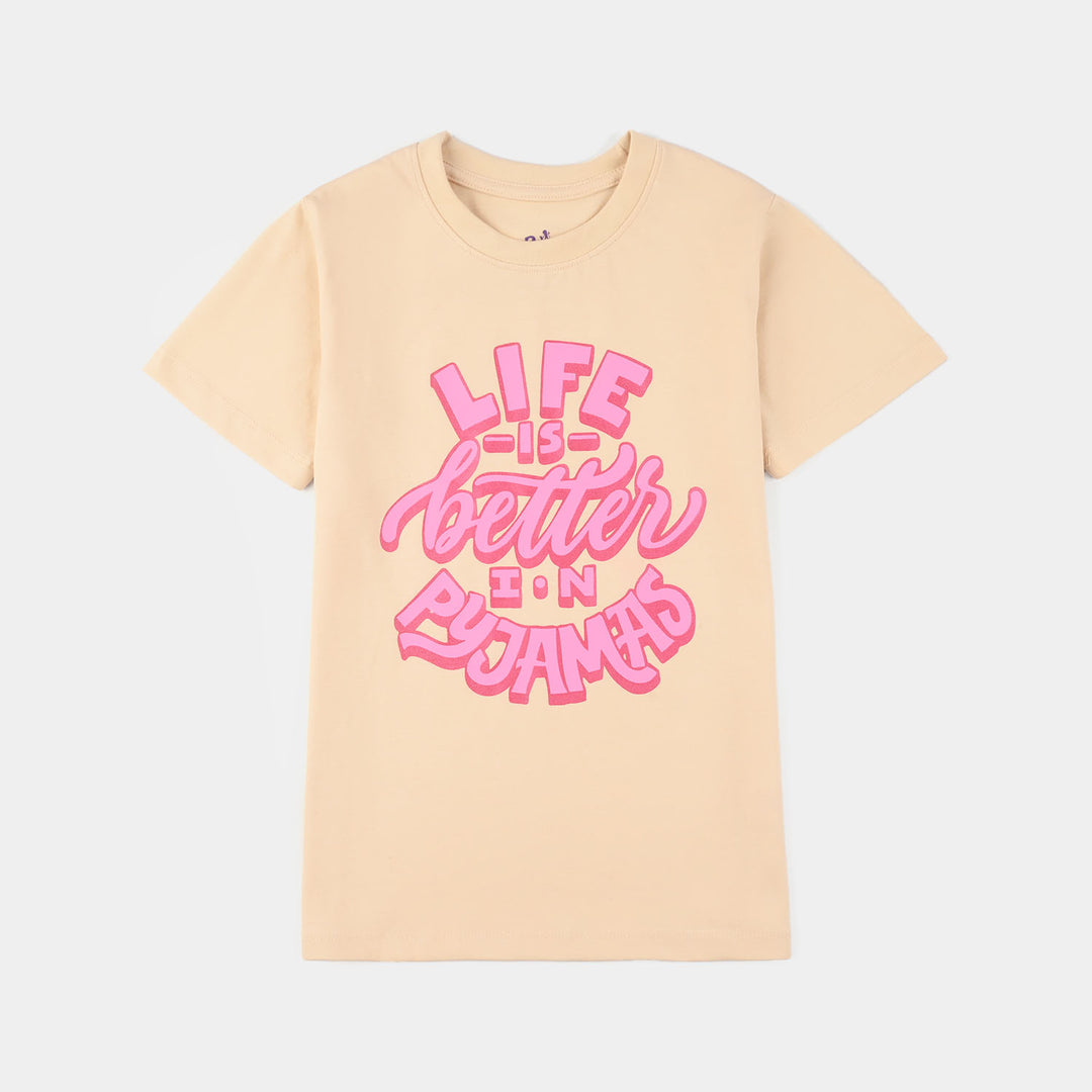 Girls PC Jersey Night Suit (Life is Better) – Brazilian Sand