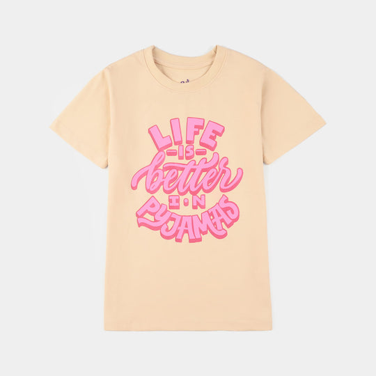 Girls PC Jersey Night Suit (Life is Better) – Brazilian Sand