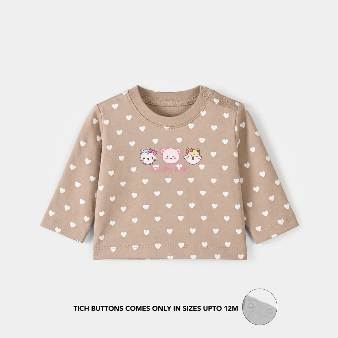 Infant Girls Cotton Jersey T-Shirt F/S Cuties-Lt.Taupe