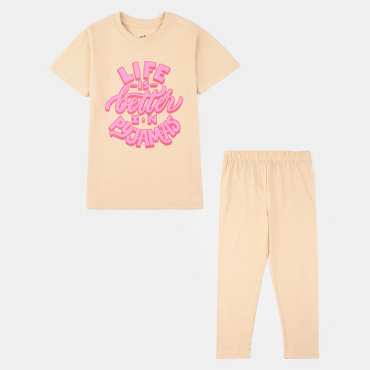 Girls PC Jersey Night Suit (Life is Better) – Brazilian Sand