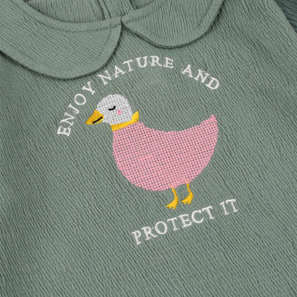 Infant Girls Poly Crinkle Knitted Romper (Enjoy Nature) - Green