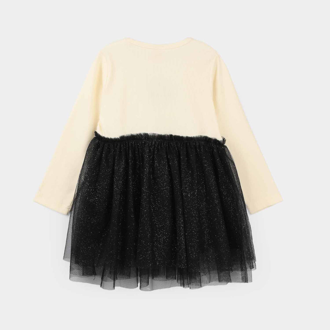 Girls Net Frock-White