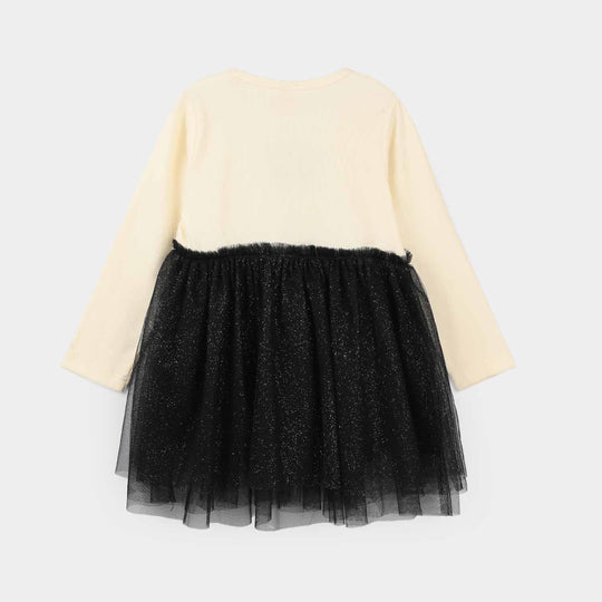 Girls Net Frock-White