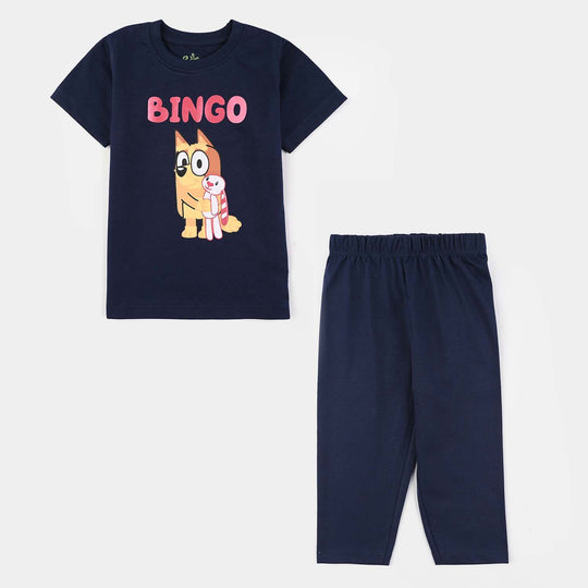 Infant Girls Poly/Cotton Jersey Night Suit (Bingo) - Navy Blue