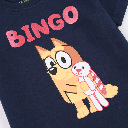 Infant Girls Poly/Cotton Jersey Night Suit (Bingo) - Navy Blue