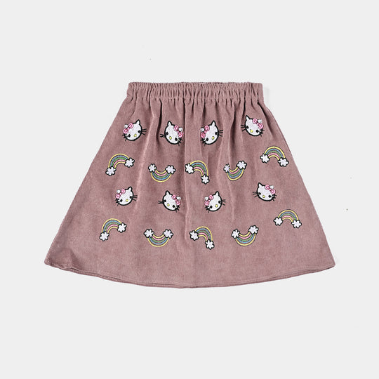 Girls Cotton Twill Skirt Rainbow Kitty-Lt.Brown