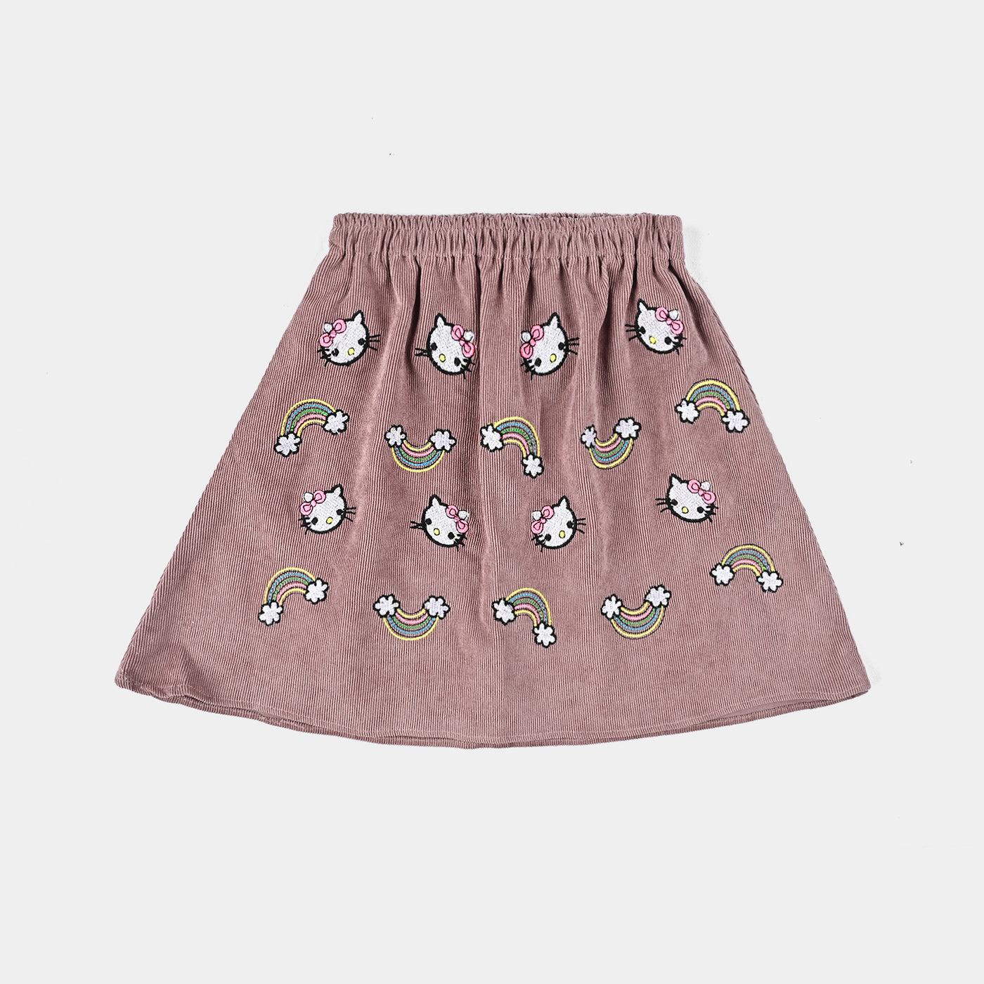 Girls Cotton Twill Skirt Rainbow Kitty-Lt.Brown