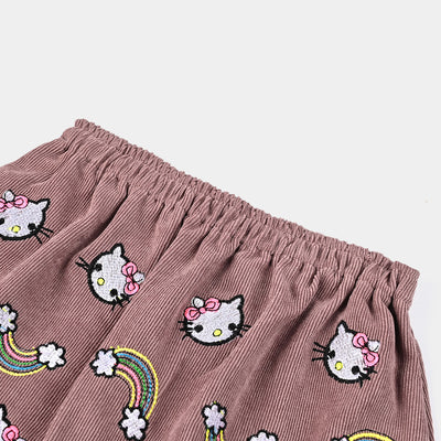 Girls Cotton Twill Skirt Rainbow Kitty-Lt.Brown