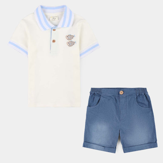 Infant Boys Jersey/Terry 2Pc Suit 287-049 E-C-WHITE