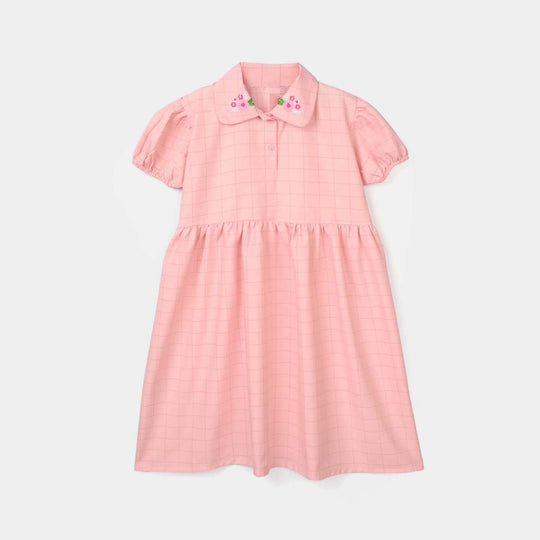 Infant Girls Poly Twill Embroidered Frock Pink Beauty - Pink