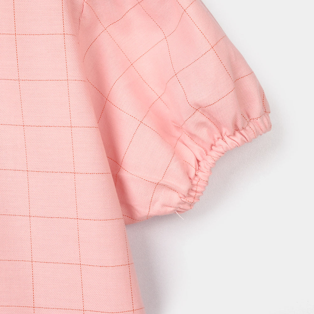 Girls Poly Twill Embroidered Frock – Pink