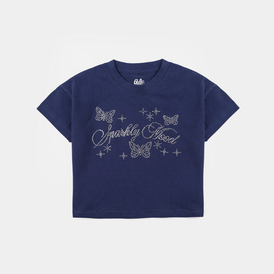 Girls Jersey/Terry T-Shirt Sparkly Mood - Navy Blue