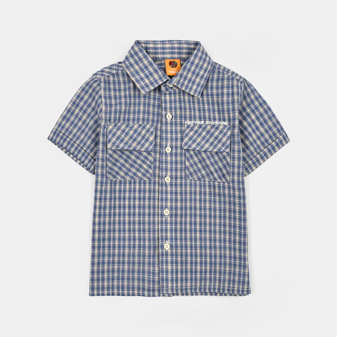 Boys Cotton Casual Shirt H/S Find Your Adventure-BLUE