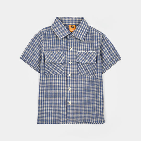 Boys Cotton Casual Shirt H/S Find Your Adventure-BLUE