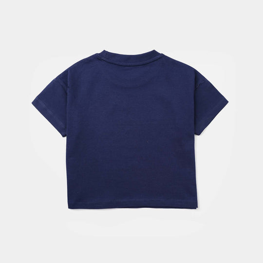 Girls Jersey/Terry T-Shirt Sparkly Mood - Navy Blue