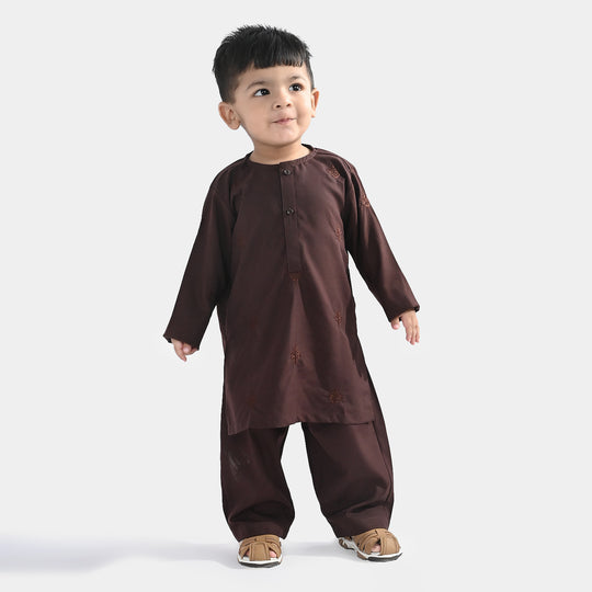 Infant Boys Poly Viscose Kurta Pajama (Choco) - Brown