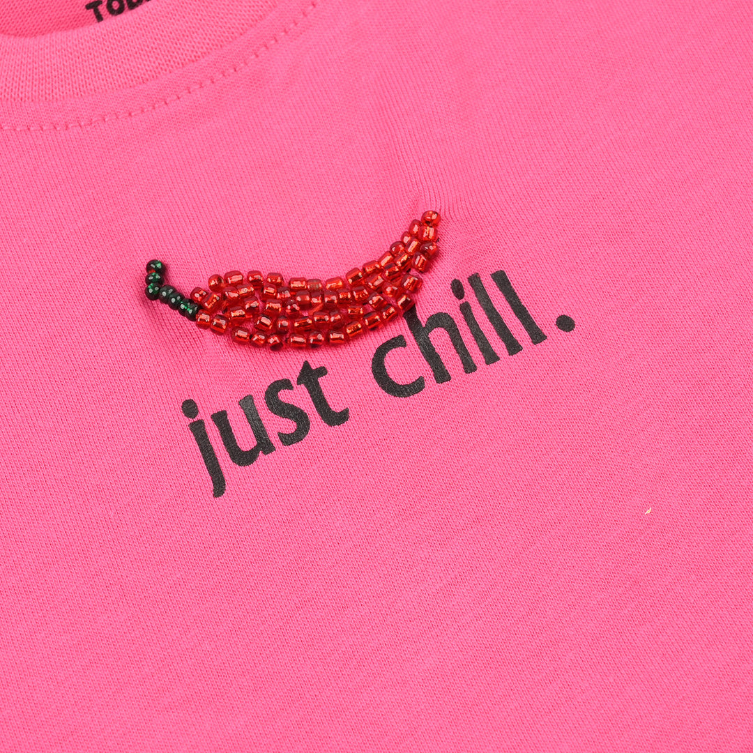 Girls Jersey/Terry T-Shirt (Just Chill) - Hot Pink