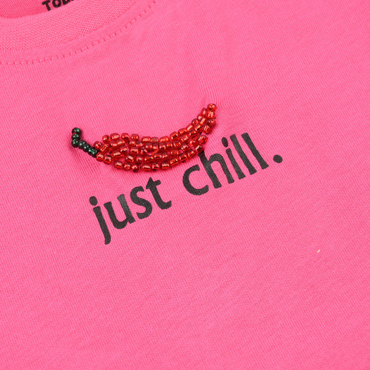 Girls Jersey/Terry T-Shirt (Just Chill) - Hot Pink