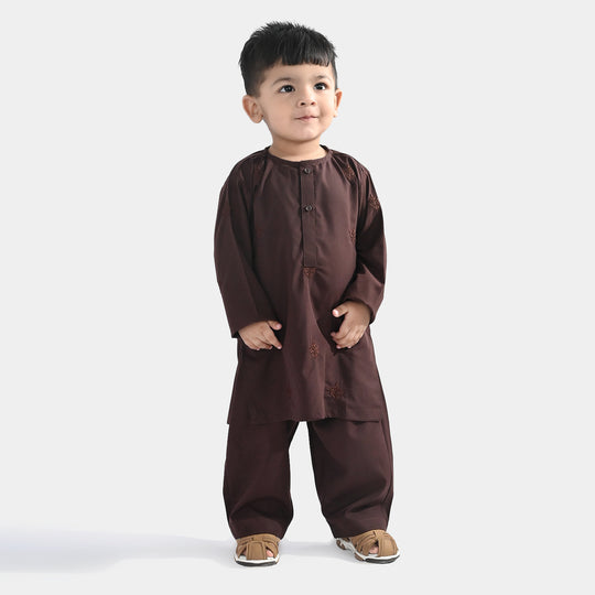 Infant Boys Poly Viscose Kurta Pajama (Choco) - Brown