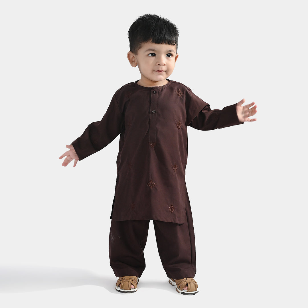 Infant Boys Poly Viscose Kurta Pajama (Choco) - Brown