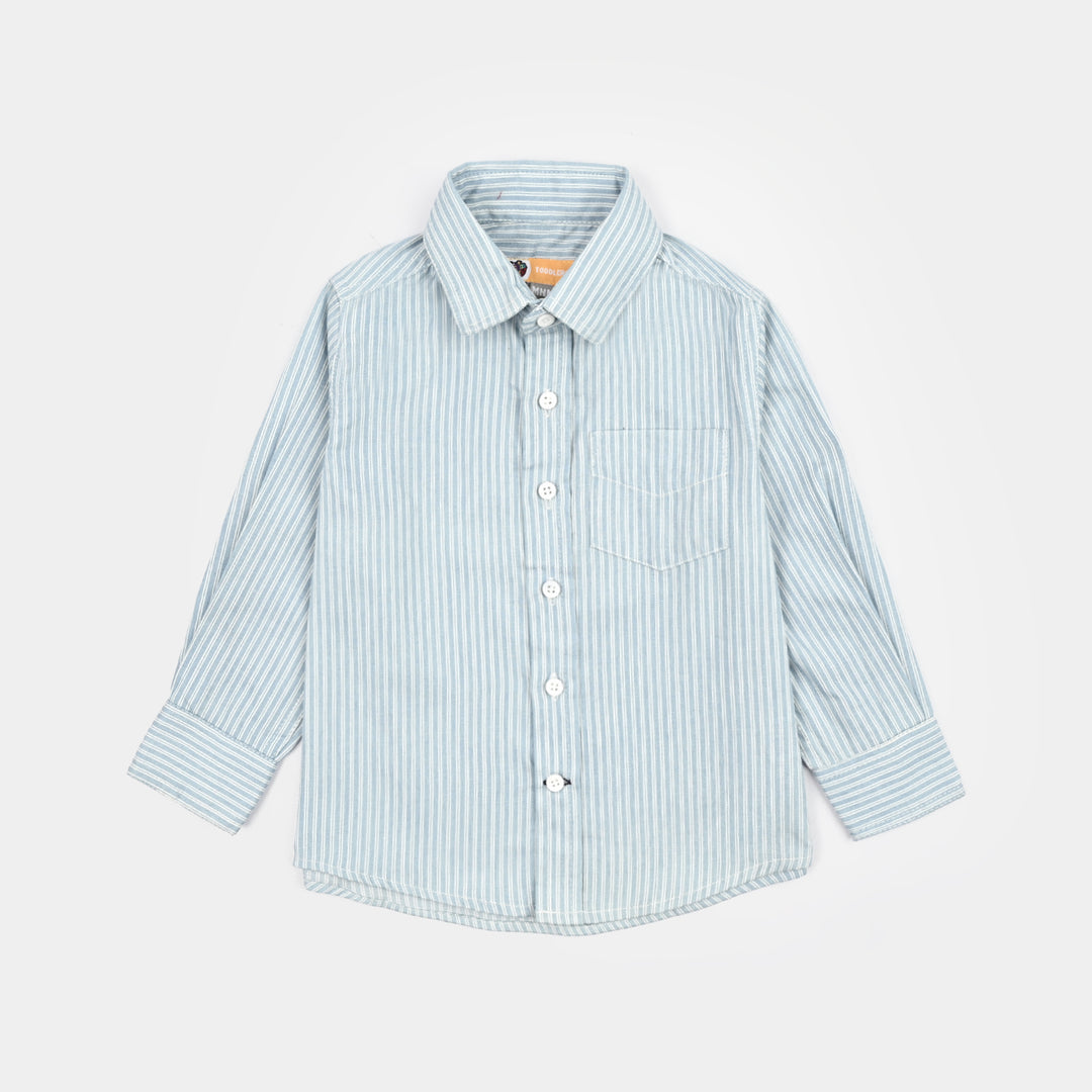 Boys Cotton Casual Shirt F/S Striper-BLUE