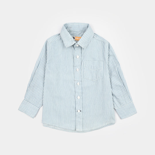 Boys Cotton Casual Shirt F/S Striper-BLUE