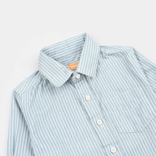 Boys Cotton Casual Shirt F/S Striper-BLUE