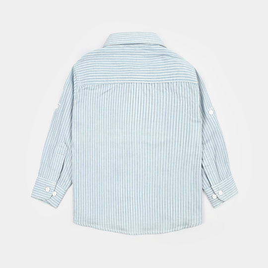 Boys Cotton Casual Shirt F/S Striper-BLUE
