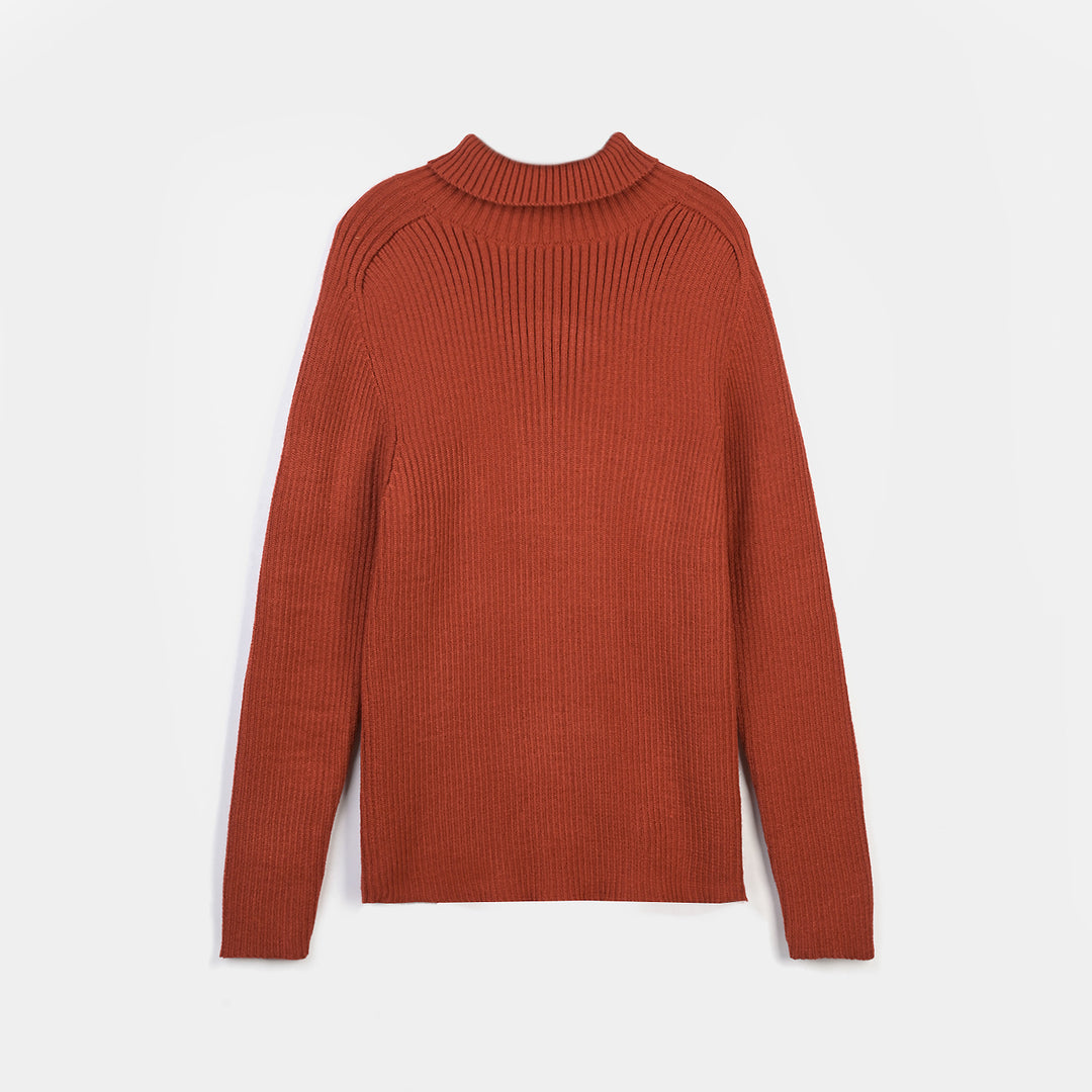 Teens Unisex Acrylic Turtle Neck Sweater-Rust