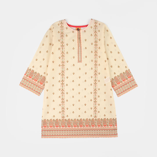 Girls Cotton Printed Kurti (Aelia) - Cream