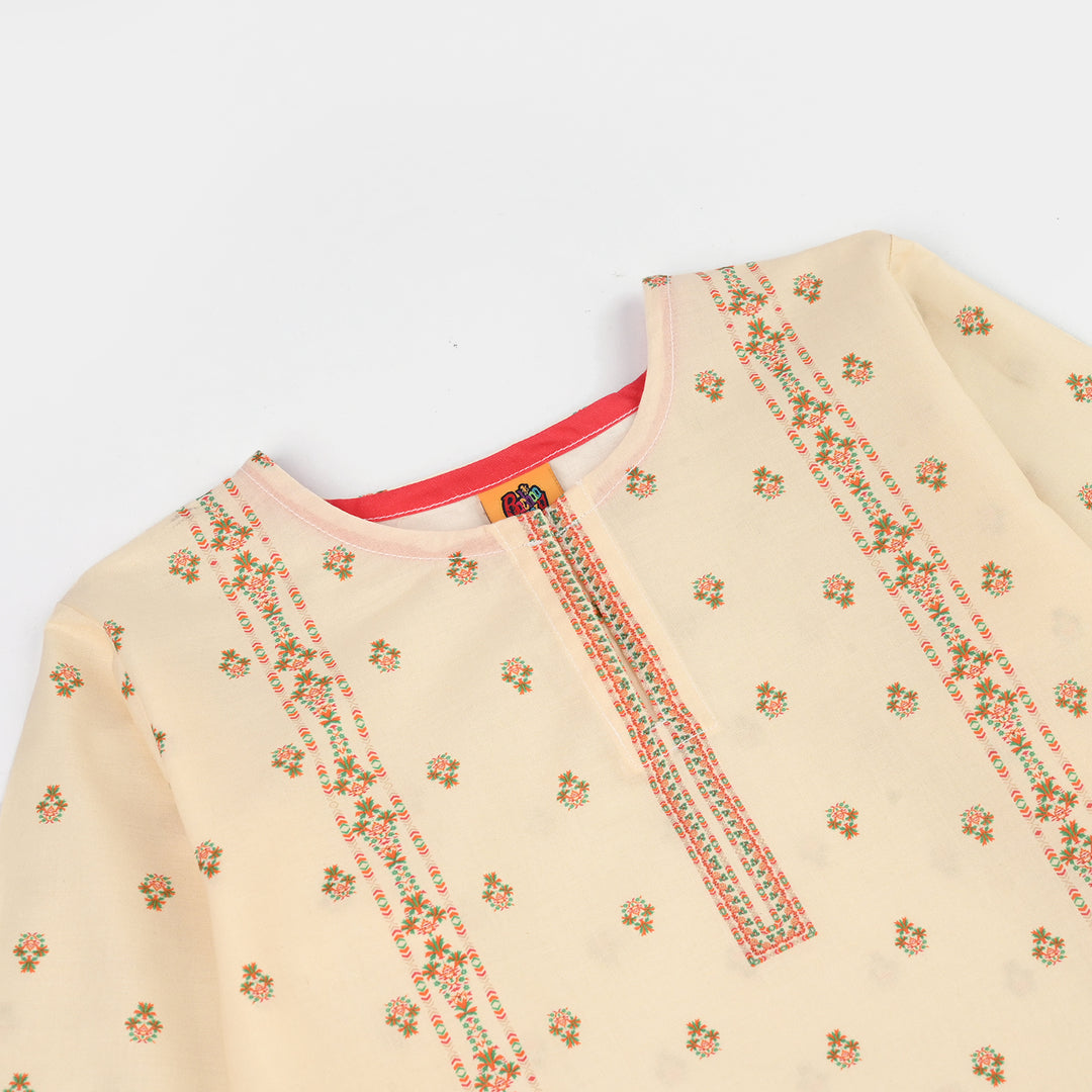 Girls Cotton Printed Kurti (Aelia) - Cream