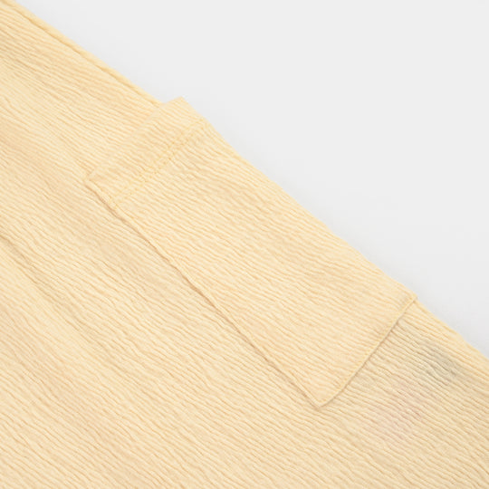 Girls Poly Crinkle Knitted Frock-Yellow