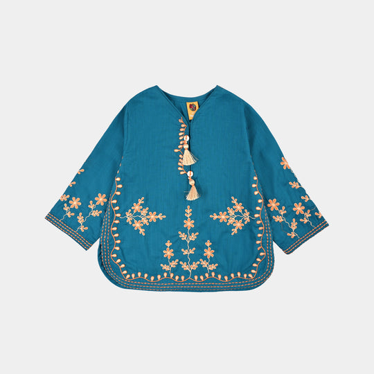 Girls Cotton Slub EMB 2 Pc Suit Noori-BLUE